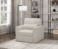 1pc Swivel Chair Plush Cushioned Seat Beige Boucle Upholstery Ergonomic Design Solid Wood Modern Home Furniture