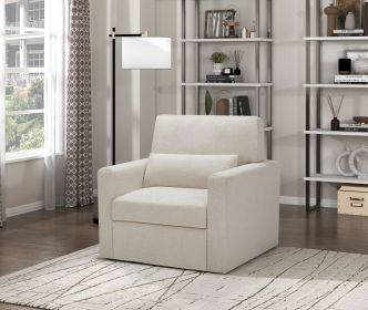 1pc Swivel Chair Plush Cushioned Seat Beige Boucle Upholstery Ergonomic Design Solid Wood Modern Home Furniture