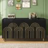 Modern Fluted Sideboard Buffet with Storage, Curve Element with Strict Lines, 4 Doors Storage Cabinet with Adjustable Shelves for Kitchen, Dining Room