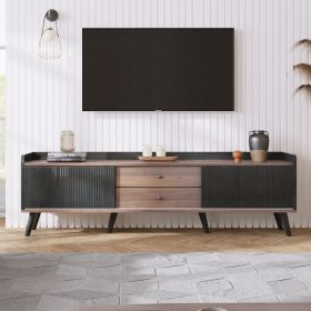 63'' Mid Century TV Stand with 2 Cabinets& Open Compartments, Entertainment Center for TVs up to 70'', Television Console for Living Room, Bedroom