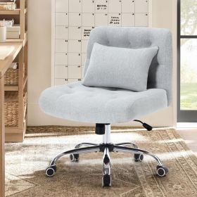 Armless Fabric Office Desk Chair with Wheels, Criss Cross Legged Wide Seat Chair, Modern Home Office Chair with Lumbar Pillow