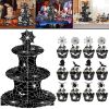3 Tier Cupcake Stand Black Spider Web Cardboard Cupcake Stand with Spider Bat Cupcake Toppers Cupcake Holder Tower for Birthday Party Supplies