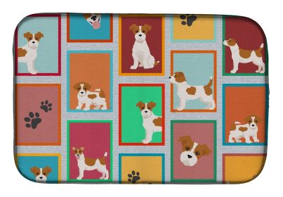 Lots of Red and White Jack Russell Terrier Dish Drying Mat Absorbent Dish Drying Mat Pad for Kitchen Counter Dish Drainer Mat for Countertop, 14 x 21"