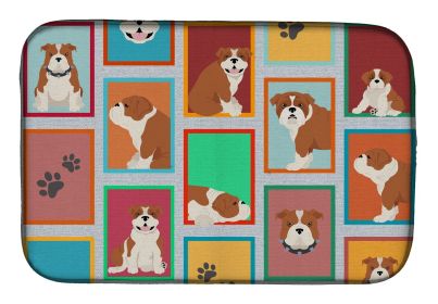 Lots of Red and White English Bulldog Dish Drying Mat Absorbent Dish Drying Mat Pad for Kitchen Counter Dish Drainer Mat for Countertop, 14 x 21"