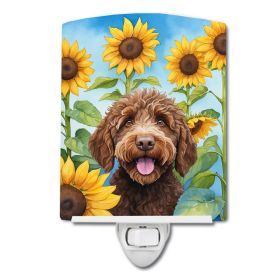 NEW Labradoodle in Sunflowers Ceramic Night Light Compact, UL-Certified, Ideal for Bedroom, Bathroom, Nursery, Hallway, Kitchen, 6x4x3, Multicolor