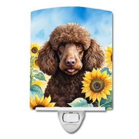 NEW Chocolate Poodle in Sunflowers Ceramic Night Light Compact, UL-Certified, Ideal for Bedroom, Bathroom, Nursery, Hallway, Kitchen, 6x4x3