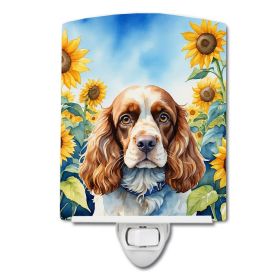 NEW Cocker Spaniel in Sunflowers Ceramic Night Light Compact, UL-Certified, Ideal for Bedroom, Bathroom, Nursery, Hallway, Kitchen, 6x4x3, Multicolor