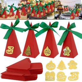 20PCS Christmas Candy Boxes 4 Styles Christmas Treat Gift Boxes Cute DIY Paper Box with Ribbon Triangle Sweet Boxes for Birthday Christmas Party Suppl