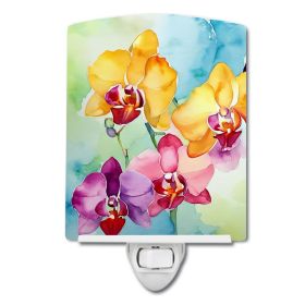 NEW Orchids in Watercolor Ceramic Night Light Compact, UL-Certified, Ideal for Bedroom, Bathroom, Nursery, Hallway, Kitchen, 6x4x3, Multicolor