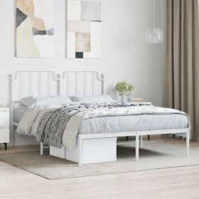 Metal Bed Frame without Mattress with Headboard White 59.1"x78.7"