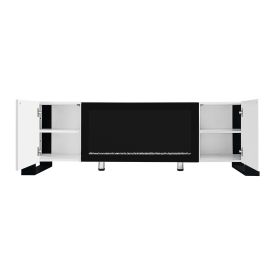 ON-TREND Modern TV Stand with 34.2" Non-heating Electric Fireplace, High Gloss Entertainment Center with 2 Cabinets, Media Console for TVs up to 78"