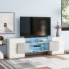 ON-TREND Unique Shape TV Stand with 2 Illuminated Glass Shelves, High Gloss Entertainment Center for TVs Up to 88"