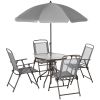 Outsunny 6 Piece Patio Dining Set for 4 with Umbrella, Outdoor Table and Chairs with 4 Folding Dining Chairs & Round Glass Table for Garden