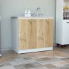 Napoles Utility Sink with Cabinet, One Shelf, Double Door Cabinet -White / Light Oak