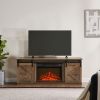 Fireplace TV Stand for Television up to 65 Inch with Storage and Farmhouse Sliding Barn Doors, Entertainment Center with Cabinet and Shelves