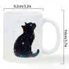 Charming black cat ceramic coffee cup reusable insulation is only perfect for coffee lovers men and women white with colorful starry night design coff