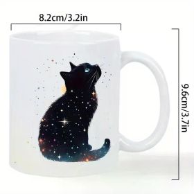 Charming black cat ceramic coffee cup reusable insulation is only perfect for coffee lovers men and women white with colorful starry night design coff