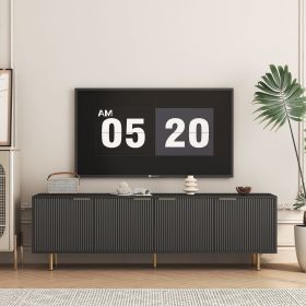 Black Modern TV Stand Fluted 68" with Power Outlet, Entertainment Center with Storage Doors, TV Console Media Cabinet, for 55+ Inch TV, Living Room