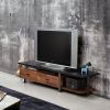Walnut and Black 2-Drawer TV Stand with 1 Shelf