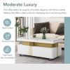 [VIDEO provided] ON-TREND Contemporary Coffee Table with Faux Marble Top, Rectangle Cocktail Table with Caster Wheels