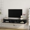 Floating TV Stand Wall Mounted with 16 Color LEDs,67" Modern TV Stand, Floating TV Cabinet Entertainment Center for 55 60 65 Inch TV,Black
