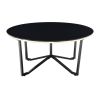 Round Coffee Table and End Tables 3pc Set Black Tempered Glass Top Metal Frame Modern Living Room Furniture