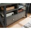 Tall TV Stand cabinet with two drawers on metal glides metal square knob handles and two divided shelf tiers