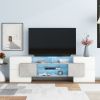 ON-TREND Unique Shape TV Stand with 2 Illuminated Glass Shelves, High Gloss Entertainment Center for TVs Up to 88"