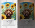 NEW Labradoodle in Sunflowers Ceramic Night Light Compact, UL-Certified, Ideal for Bedroom, Bathroom, Nursery, Hallway, Kitchen, 6x4x3, Multicolor