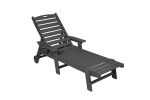 Set of 2 Lounge Chair Outdoor, Oversized Chaise Lounge Chair with 5 Positions, HDPE, Patio Lounge Chair with Wheels & Cup Holder for Pool, Deck