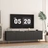 Black Modern TV Stand Fluted 68" with Power Outlet, Entertainment Center with Storage Doors, TV Console Media Cabinet, for 55+ Inch TV, Living Room