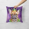 French Bulldog King of Mardi Gras Throw Pillow Machine Washable, Indoor Outdoor Decorative Pillow for Couch, Bed or Patio, 18Hx18W