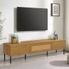 Boho TV Stand for TVs up to 80'' , Modern Farmhouse Media Console, Entertainment Center with Metal Legs, TV Cabinet for Living Room, Home Theatre