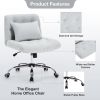 Armless Fabric Office Desk Chair with Wheels, Criss Cross Legged Wide Seat Chair, Modern Home Office Chair with Lumbar Pillow