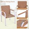 7 Piece Patio Dining Table Set, Outdoor Wicker Furniture Set of 6 Chairs, Two Tone Weave Rattan, Acacia Wood Tabletop