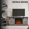 Fireplace TV Stand for Television up to 65 Inch with Storage and Farmhouse Sliding Barn Doors, Entertainment Center with Cabinet and Shelves,Grey