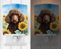 NEW Chocolate Poodle in Sunflowers Ceramic Night Light Compact, UL-Certified, Ideal for Bedroom, Bathroom, Nursery, Hallway, Kitchen, 6x4x3