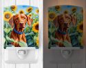 NEW Vizsla in Sunflowers Ceramic Night Light Compact, UL-Certified, Ideal for Bedroom, Bathroom, Nursery, Hallway, Kitchen, 6x4x3, Multicolor