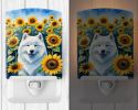 NEW Samoyed in Sunflowers Ceramic Night Light Compact, UL-Certified, Ideal for Bedroom, Bathroom, Nursery, Hallway, Kitchen, 6x4x3, Multicolor