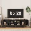 Black Modern TV Stand Fluted 68" with Power Outlet, Entertainment Center with Storage Doors, TV Console Media Cabinet, for 55+ Inch TV, Living Room