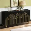Modern Fluted Sideboard Buffet with Storage, Curve Element with Strict Lines, 4 Doors Storage Cabinet with Adjustable Shelves for Kitchen, Dining Room