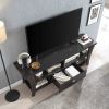 TV Stand Cabinet with curved legs one drawers on metal glides metal square handle modern design divided shelf two cubbies