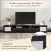 ON-TREND Rattan Style Entertainment Center with Push to Open Doors, 3-pics Extended TV Console Table for TVs Up to 90''