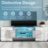 ON-TREND Unique Shape TV Stand with 2 Illuminated Glass Shelves, High Gloss Entertainment Center for TVs Up to 88"