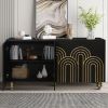 Modern Fluted Sideboard Buffet with Storage, Curve Element with Strict Lines, 4 Doors Storage Cabinet with Adjustable Shelves for Kitchen, Dining Room