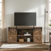 58" Farmhouse TV Stand and Entertainment Center for Televisions up to 65 Inchs,with Sliding Barn Doors and Storage Cabinets,Natural Brown