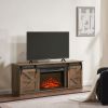 Fireplace TV Stand for Television up to 65 Inch with Storage and Farmhouse Sliding Barn Doors, Entertainment Center with Cabinet and Shelves