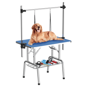 46 Inch Foldable Dog Grooming Table for Home with Adjustable Arm, Noose, Non-Slip Surface, and Storage Mesh Tray (Color: as pic)