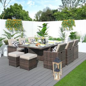 Direct Wicker 11-Piece Outdoor Wicker Dining Set Garden Rattan Dining Chair Lounge Set (Color: brown)