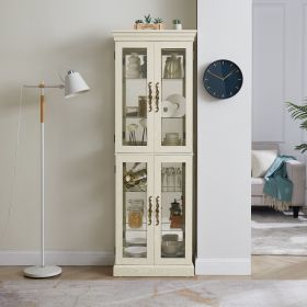 Lighted Glass Curio Display Cabinet,Display Cabinet,Glass Storage Cabinet Glass Wine cabinet Wood Frame Toy Display for Living Room, Kitchen (Color: as pic)